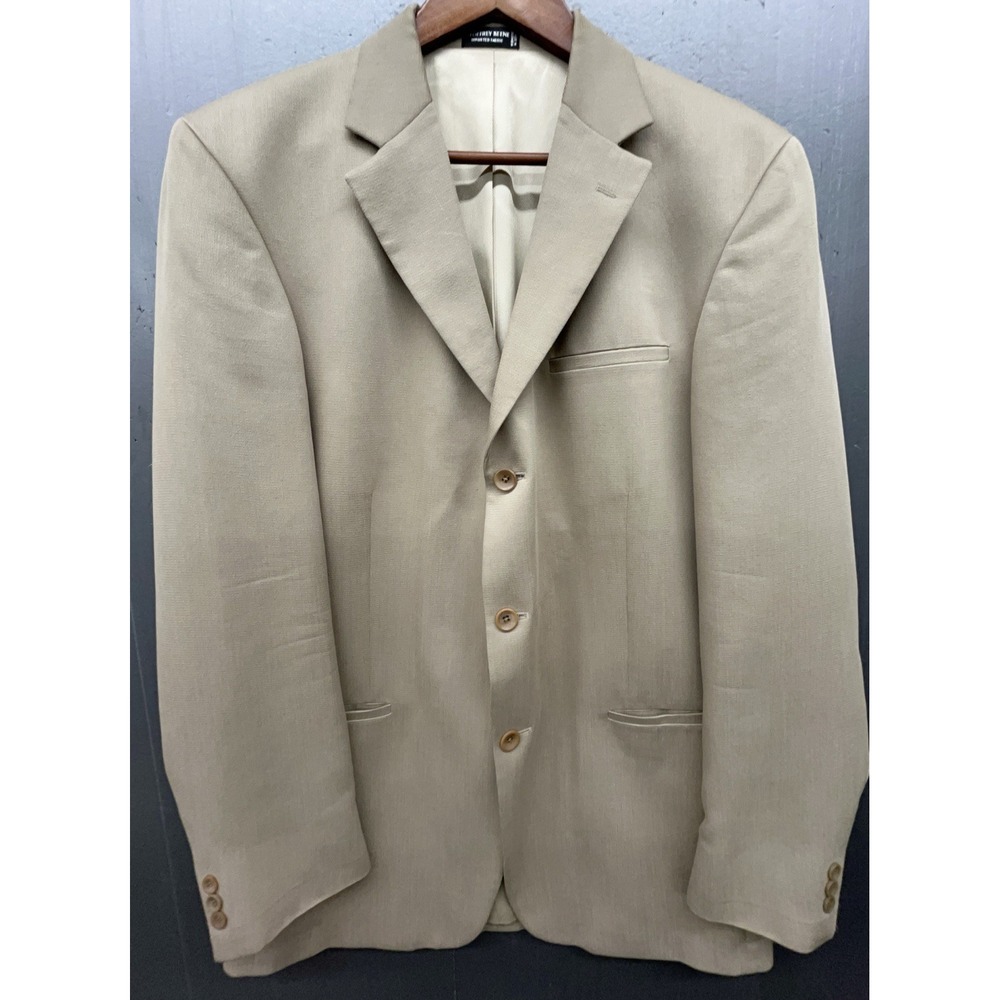 Geoffrey Beene Blazer Jacket Men 42L Beige Tencel Lyocell Sport Suit‎ Coat